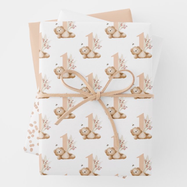 Hoja De Papel De Regalo Cumpleaños del Oso y La Abeja (In situ)