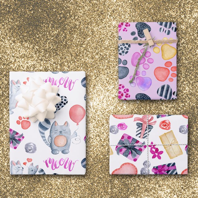 Hoja De Papel De Regalo Cumpleaños del Patrón de Amantes del Gato (Subido por el creador)