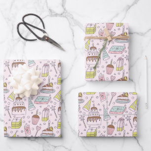 Hoja De Papel De Regalo Cumpleaños Dibujado a Mano Doodle Rosa Lindo