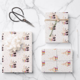 Hoja De Papel De Regalo Cumpleaños dulce pastel panda bebé 3