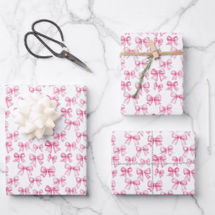 Hoja De Papel De Regalo Cumpleaños Estética Coqueta con Lazo Rosa para Bab