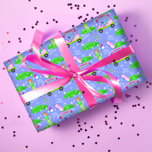 Hoja De Papel De Regalo Cumpleaños Feliz con tema de Golf Dama