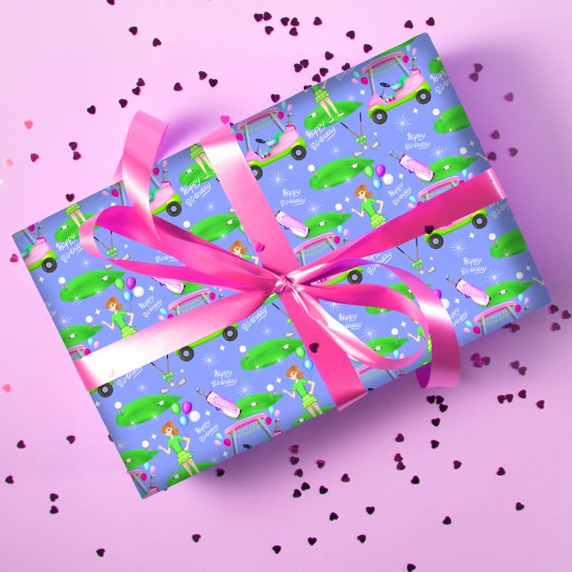 Hoja De Papel De Regalo Cumpleaños Feliz con tema de Golf Dama  (Subido por el creador)