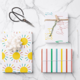 Hoja De Papel De Regalo Cumpleaños Feliz Niños Coloridos Rayas de Sol