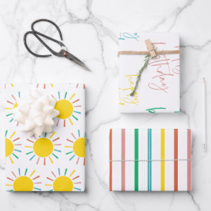 Hoja De Papel De Regalo Cumpleaños Feliz Niños Coloridos Rayas de Sol