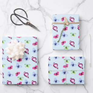 Hoja De Papel De Regalo Cumpleaños Fiesta de Bebé Mariposa Rosa Azul Verde