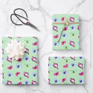 Hoja De Papel De Regalo Cumpleaños Fiesta de Bebé Mariposa Rosa Azul Verde