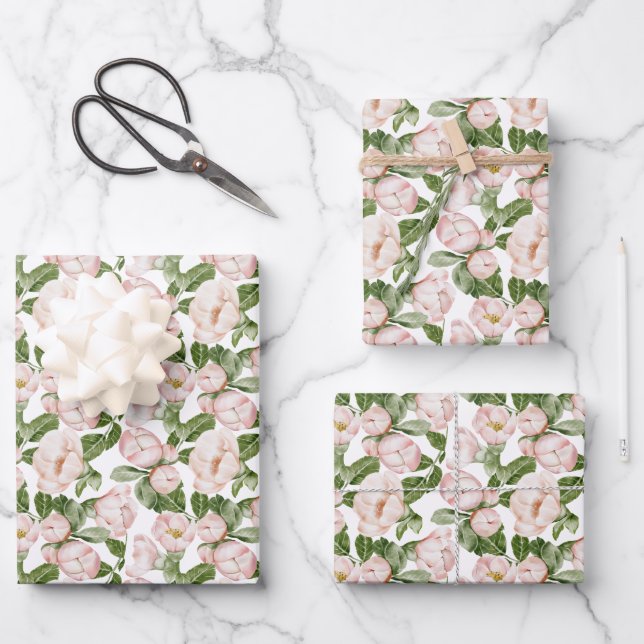 Hoja De Papel De Regalo Cumpleaños Floral Rosa Verde Despedida de Soltera (Anverso)