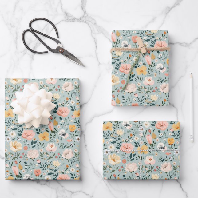 Hoja De Papel De Regalo Cumpleaños Flores Rosadas Blancas Regadera Nupcial (Anverso)