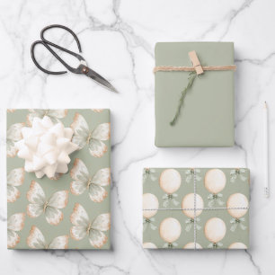 Hoja De Papel De Regalo Cumpleaños Globos Mariposas Verde Crema Beige