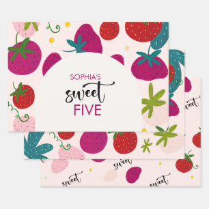 Hoja De Papel De Regalo Cumpleaños infantil de fresa dulce