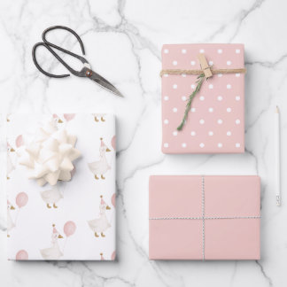 Hoja De Papel De Regalo Cumpleaños infantil Minimalista Rosa Silly Goose
