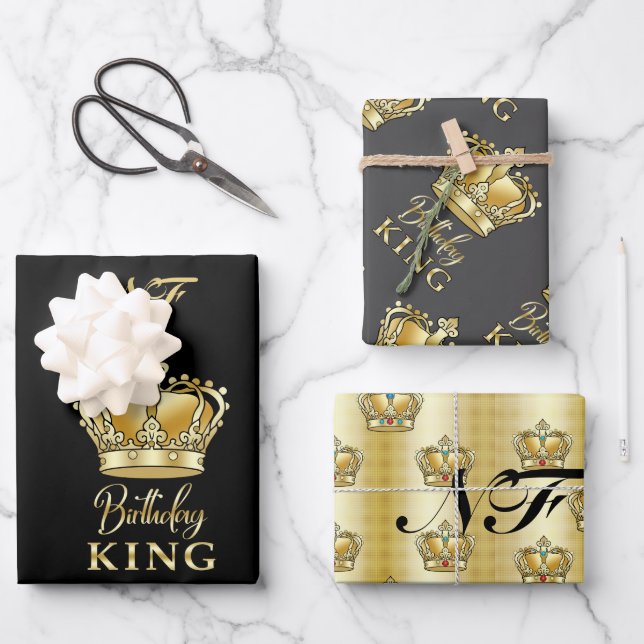 Hoja De Papel De Regalo Cumpleaños King Gold Crown Royal Monogram Luxury (Anverso)