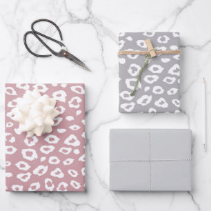 Hoja De Papel De Regalo Cumpleaños Leopardo Rosa Blanco Gris