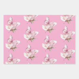 Hoja De Papel De Regalo Cumpleaños Mariposa Rosa Rosada