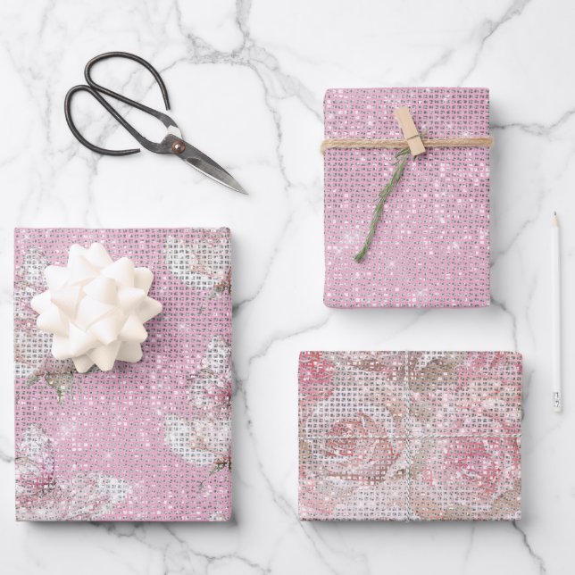 Hoja De Papel De Regalo Cumpleaños Mariposa Rosa Rosada Brillo (Anverso)