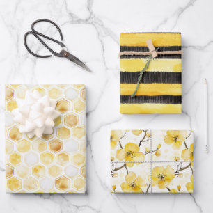 Hoja De Papel De Regalo Cumpleaños Panal de Miel Blanca Dorado Dulce