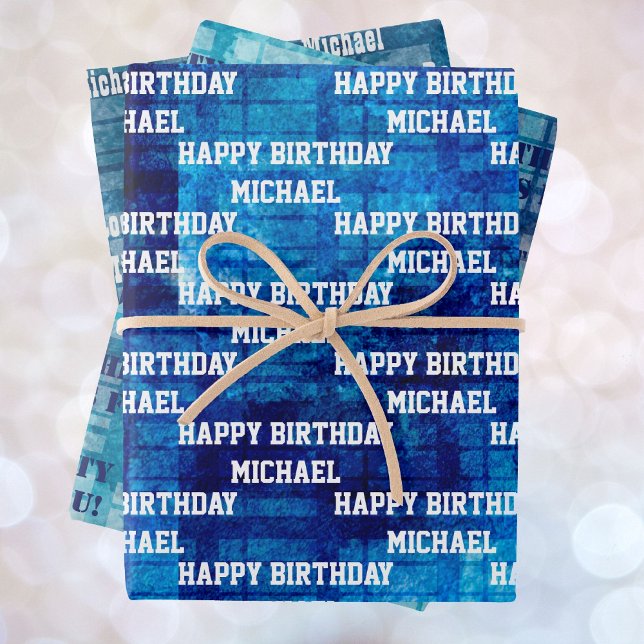 Hoja De Papel De Regalo Cumpleaños personal masculino dice 3 azul (Subido por el creador)