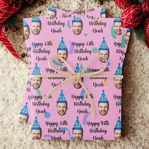Hoja De Papel De Regalo Cumpleaños personalizado 20 30 40 50 60 rosa