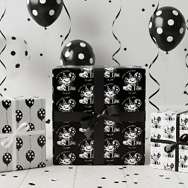 Hoja De Papel De Regalo Cumpleaños personalizado de Black & White Axolotl