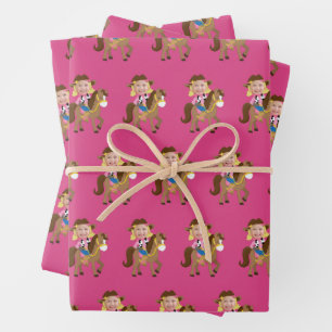 Hoja De Papel De Regalo Cumpleaños personalizado de niñas vaqueras lindas