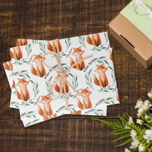 Hoja De Papel De Regalo Cumpleaños personalizado de zorro lindo del bosque