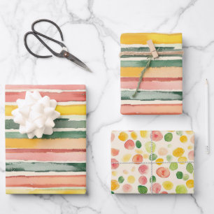 Hoja De Papel De Regalo Cumpleaños Rayas Amarillas Rojas Rosa Melocotón Ve