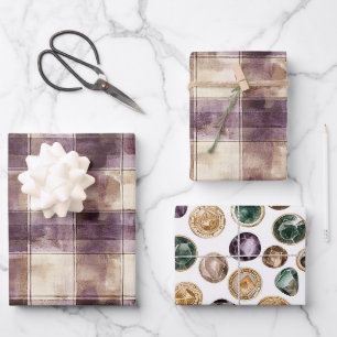 Hoja De Papel De Regalo Cumpleaños Rayas Crema Beige Morado