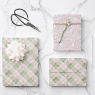 Hoja De Papel De Regalo Cumpleaños Rayas Cuadros Rosa Verde