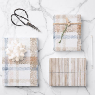 Hoja De Papel De Regalo Cumpleaños Rayas Marrón Beige Azul Crema