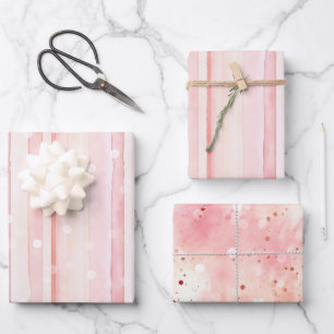 Hoja De Papel De Regalo Cumpleaños Rayas Rosadas Femeninas Lunares Blancos