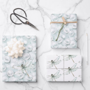 Hoja De Papel De Regalo Cumpleaños Soñado de Libélula Azul Chic
