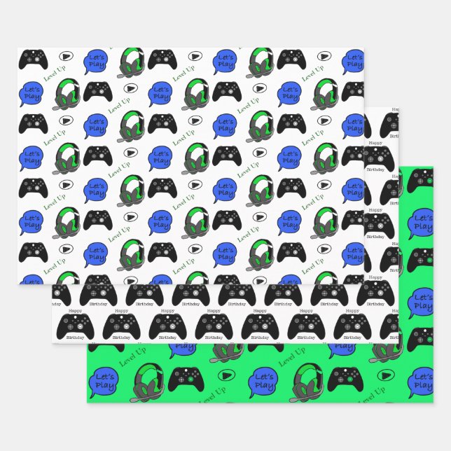 Hoja De Papel De Regalo Cumpleaños temática de juegos (Set)