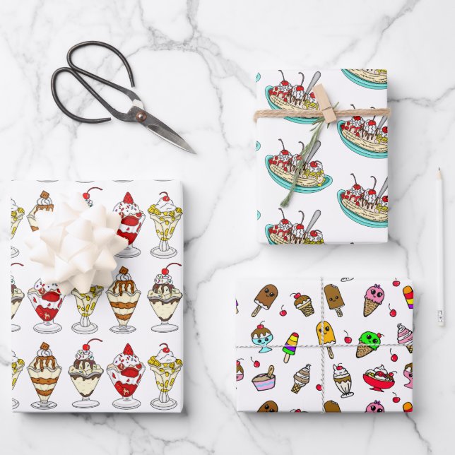 Hoja De Papel De Regalo Cumpleaños Temático Del Helado Cream (Anverso)