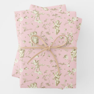 Hoja De Papel De Regalo Cupido Vintage Ángel Beige Pink Floral Toile
