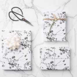 Hoja De Papel De Regalo Cupido Vintage Ángel Negro Floral Blanco