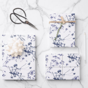 Hoja De Papel De Regalo Cupido Vintage Cupid Angel Blue Floral Toile