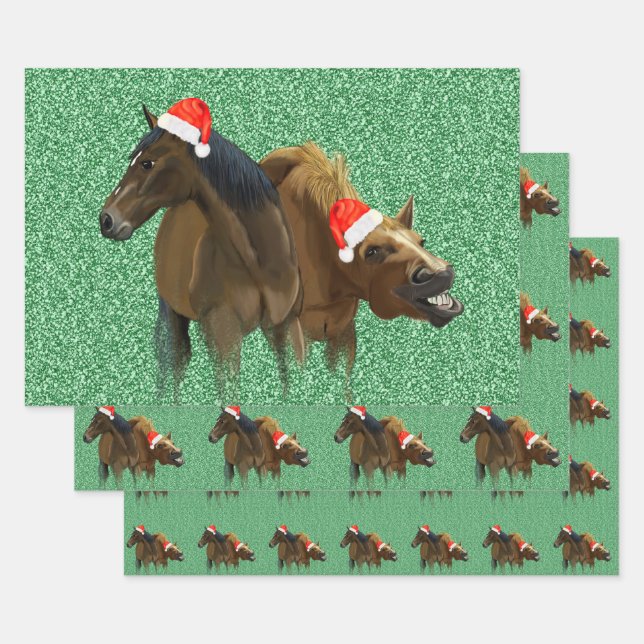Hoja De Papel De Regalo Curiosos caballos norteamericanos vistiendo Navida (Set)