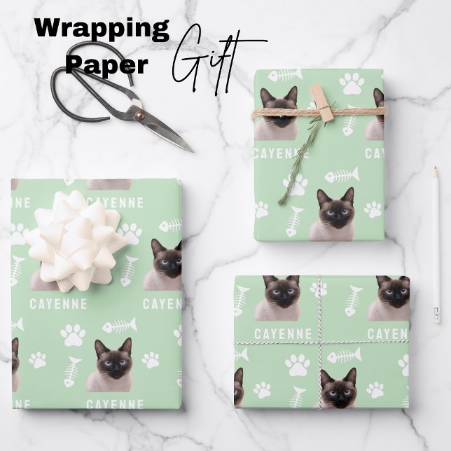 Hoja De Papel De Regalo Custom Cat Pet with Photo & Name (Customized Cat Pet Photo & Name Wrapping Paper Sheets)