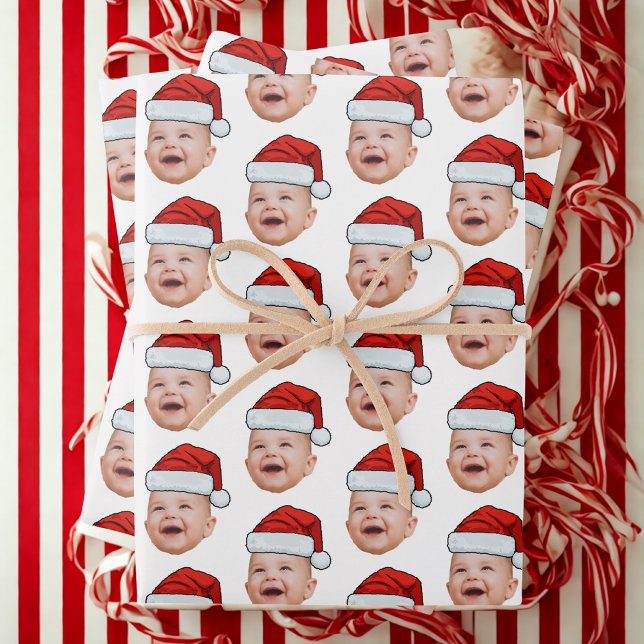Hoja De Papel De Regalo Custom Christmas Santa Hat Face Photo Wihte (Subido por el creador)