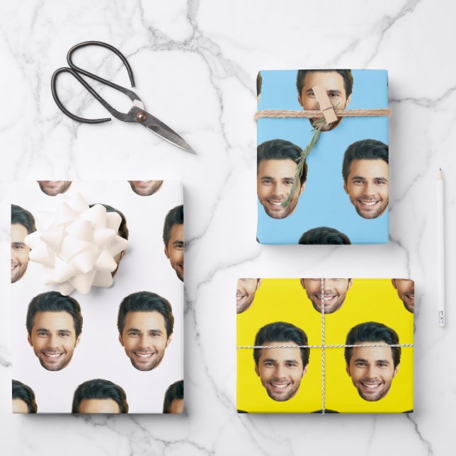 Hoja De Papel De Regalo Custom Face | Funny Custom Heads Photo Gift Wrap (Anverso)