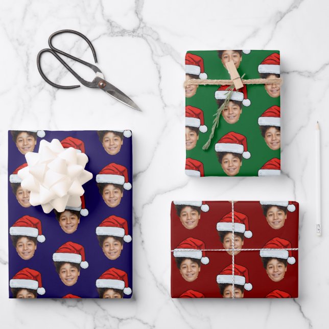 Hoja De Papel De Regalo Custom Face Photo Santa Claus Hat Christmas Gift (Anverso)