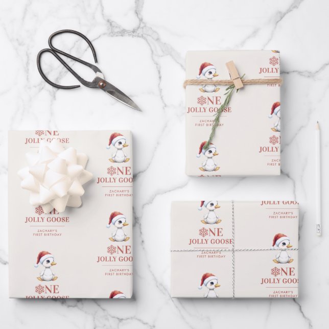 Hoja De Papel De Regalo Custom One Jolly Goose December First Birthday (Anverso)