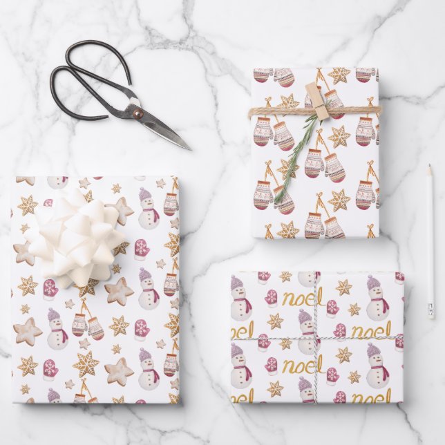 Hoja De Papel De Regalo Cuta acuarela Snowman Cookies Art (Anverso)