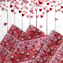 Hoja De Papel De Regalo Cute 3D Red Pink Hearts Candy Día de San Valentín