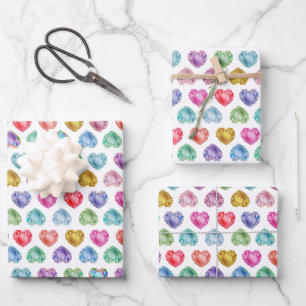 Hoja De Papel De Regalo Cute acuarela Corazón Gemstone Colorful Girly