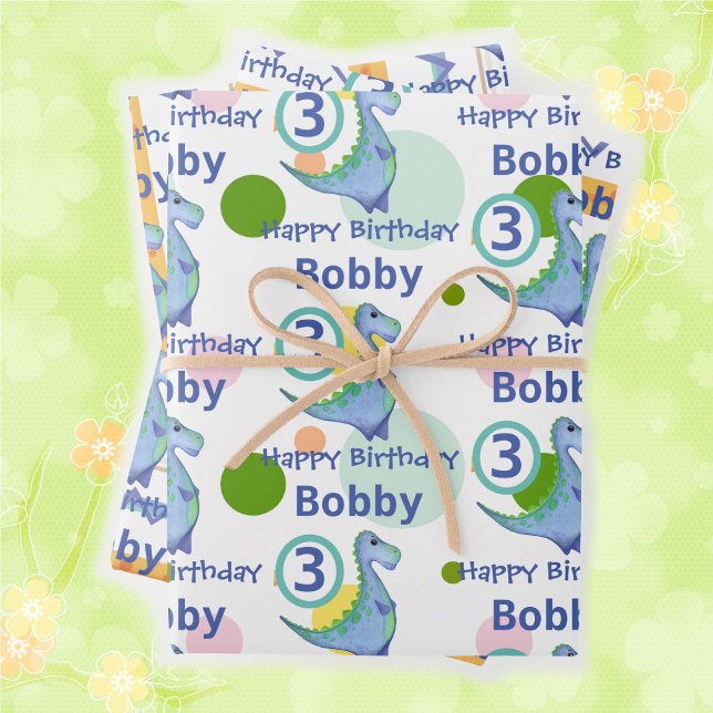 Hoja De Papel De Regalo Cute acuarela Dinosaurio Boy es el pequeño cumplea (Subido por el creador)