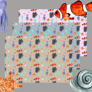 Hoja De Papel De Regalo Cute acuarela Ocean Animals Sea Life