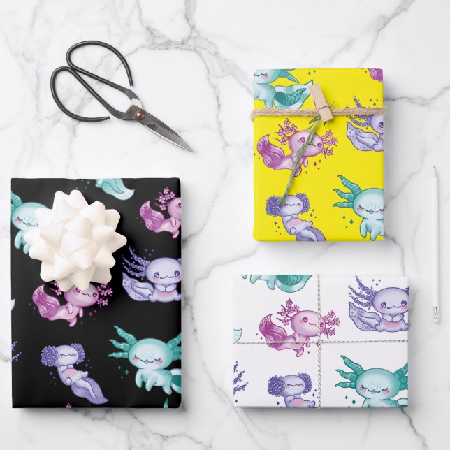 Hoja De Papel De Regalo Cute Axolotls (Anverso)