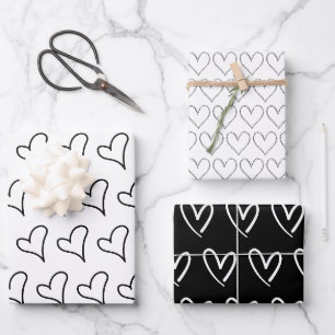 Hoja De Papel De Regalo Cute Black White Hearts Pattern Valentine